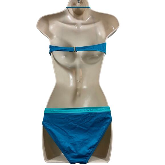 Leilani Bright Blue with Turquoise Trim Bikini Bathing Suit Gold Tone Trim - Picture 3 of 16